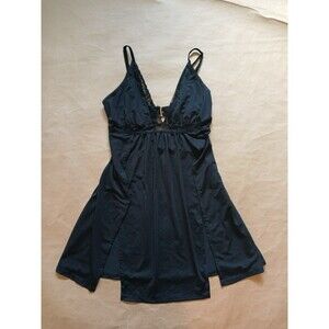 Mapale Lingerie Babydoll Chemise Womens M/L Black Lace High Slits Sexy Aesthetic